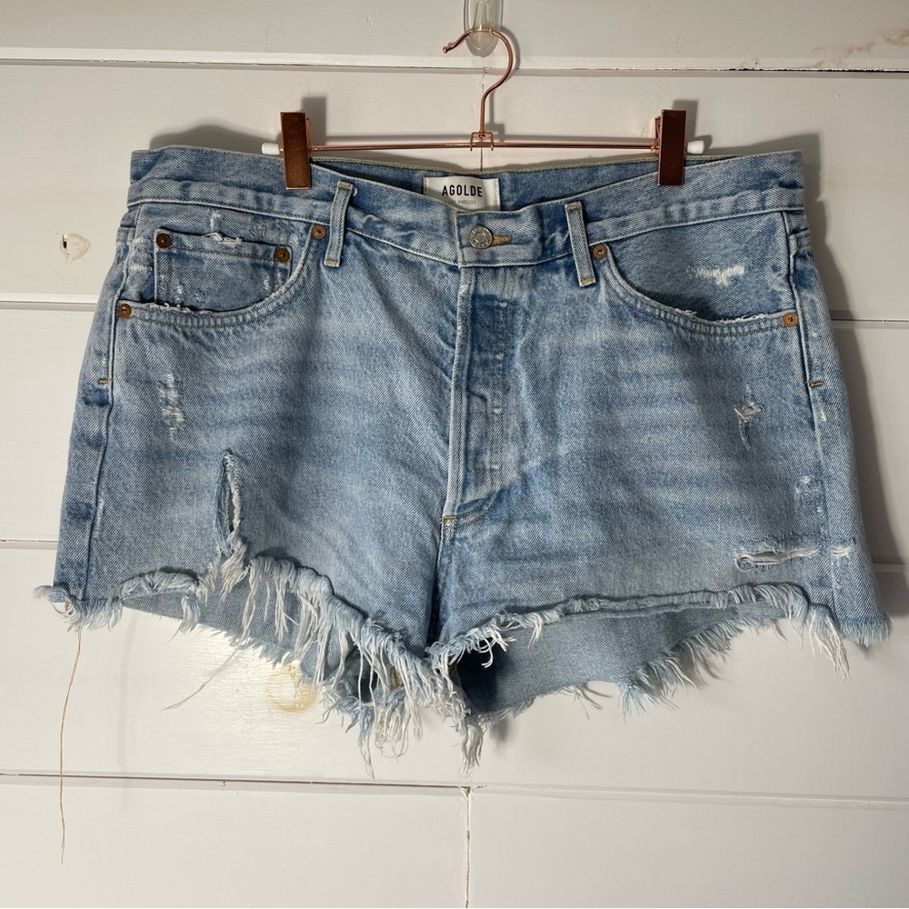 Agolde Parker High Waist Distressed Button Fly Denim Short Size 32 Plus